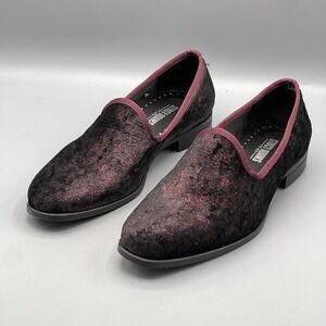 Stacy Adams Men's 7 Shoes Red Burgundy Velour Smoking Loafers Sultan 25278